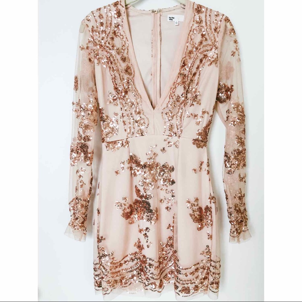 Rose Gold Deep V-Neck Dress
